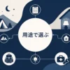 ポータブル電源のおすすめ比較記事のアイキャッチ。用途から選ぶイメージの抽象イラスト