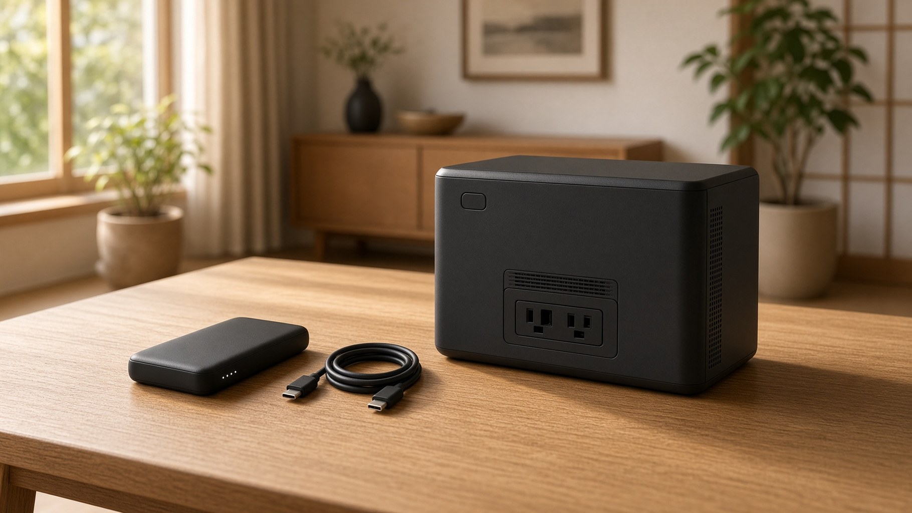 薄いモバイルバッテリーと大型ポータブル電源の大きさの違い